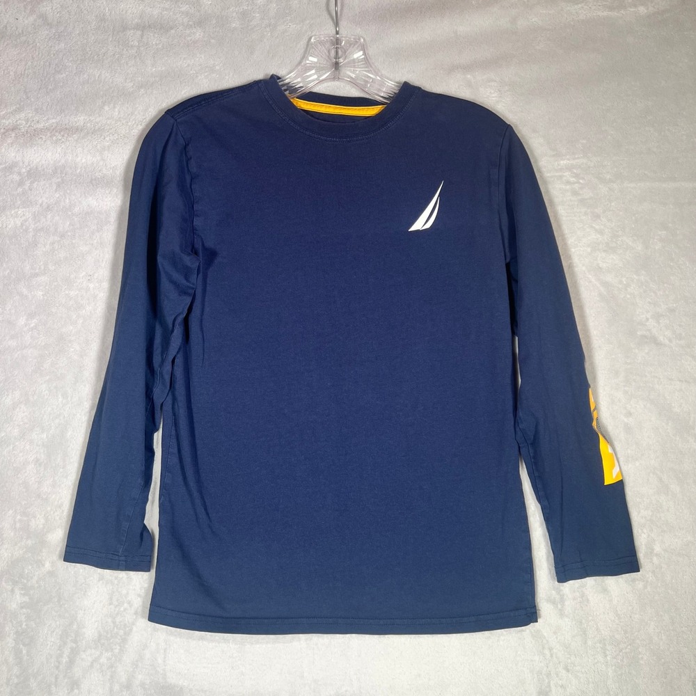 Nautica T-Shirt Boys Size L 14/16 Navy Blue Long Sleeve‎ Graphic Logo Sailing